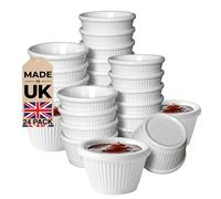 Chabrias 2oz White Pack of 24 Fluted Traditional Ramekins Condiment Pots, Sauce Ramekins, Dip Bowls, Tough Plastic Sauce Pots, Made in England