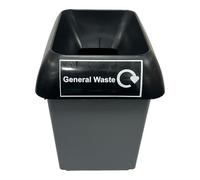 Chabrias 30 Litre Black Lid & General Waste Logo Bin - UK Made 100% Recycled Plastic Colour Coded Simpler Recycling Options