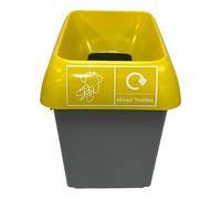 Chabrias 30 Litre Yellow Lid & Mixed Textile Logo Recycling Bin - UK Made 100% Recycled Plastic Colour Coded Simpler Recycling Options