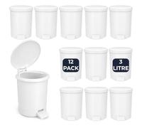 Chabrias 3L Bathroom Pedal Bin - 12 Pack - Small White Plastic Toilet Bins with Removable Inner Buckets, Bulk Compact Waste Bins for Office, School, Clinic, Salon & Commercial Washrooms - 3 Litre x 12