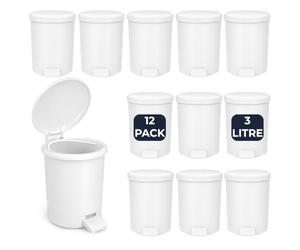 Chabrias 3L Bathroom Pedal Bin - 12 Pack - Small White Plastic Toilet Bins with Removable Inner Buckets, Bulk Compact Waste Bins for Office, School, Clinic, Salon & Commercial Washrooms - 3 Litre x 12