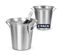 Chabrias 4.5L Stainless Steel Tulip Ice Bucket, Champagne Cooler, 2 Pack | Two matching brushed tulip coolers with handles for paired tables, receptions and professional drinks service