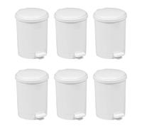 Chabrias 6L Pedal Bin Pack of 6 - White Plastic Bathroom & Kitchen Waste Bins with Removable Inner Buckets, Medium Step-On Rubbish Bin for Office, School, Clinic, Salon & Rental Properties - 6-Pack 6L