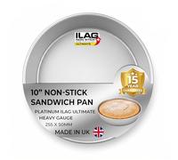Chabrias Ltd 10 Inch Round Sandwich Tin with ILAG Ultimate Non-Stick 25cm - Non Stick Carbon Steel Baking Tin, Sandwich Cake Pan, Heavy Gauge 0.7mm, Even Heat, Easy Clean, Dishwasher Safe, Made in UK
