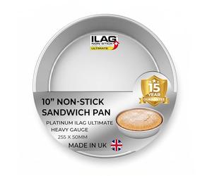 Chabrias Ltd 10 Inch Round Sandwich Tin with ILAG Ultimate Non-Stick 25cm - Non Stick Carbon Steel Baking Tin, Sandwich Cake Pan, Heavy Gauge 0.7mm, Even Heat, Easy Clean, Dishwasher Safe, Made in UK