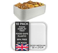 Chabrias Ltd 10 Pack Deep White Plastic Food Display Trays - 36x27x5cm - Made in UK - BPA-Free Food-Grade Meat Display Trays for Delis, Cafés, Bakeries & Catering Counters - Deep Medium 36 x 27 x 5cm