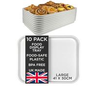 Chabrias Ltd (10 Pack) Large White Plastic Food Display Trays 41×30cm - BPA-Free Food-Grade Butcher & Deli Counter Trays, ABS Plastic for Cafés & Bakeries - Made in UK - 10 Pack, White, Large, 41×30cm