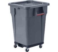 Chabrias Ltd 106L Heavy Duty Grey Square Waste Bin with Matching Lid and Wheeled Dolly Ideal for Commercial, Industrial or Kitchen Use, Durable Plastic Construction, Waste Management, Recycling