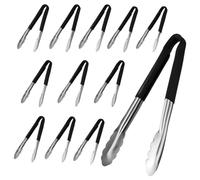 Chabrias Ltd 12-Pack 12"/30cm Utility Kitchen Tongs - Black Colour-Coded Stainless Steel, Non-Slip Vinyl Grip, Dishwasher Safe Cooking & Serving Tongs