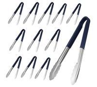 Chabrias Ltd 12-Pack 12" Utility Kitchen Tongs - Blue Colour-Coded for Fish & Seafood - Stainless Steel Tongs with Non-Slip Vinyl Grip - Dishwasher Safe Commercial Kitchen Tongs (12 inch / 30 cm)