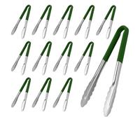 Chabrias Ltd 12-Pack 12" Utility Kitchen Tongs - Green Colour-Coded Stainless Steel Tongs with Non-Slip Vinyl Grip - Dishwasher Safe, Commercial Food Prep & Serving Tongs (12 inch / 30 cm)