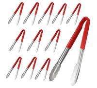 Chabrias Ltd 12 Pack 12" Utility Kitchen Tongs - Red Colour-Coded Stainless Steel, Non-Slip Vinyl Grip, Dishwasher Safe Cooking & Serving Tongs (12 inch / 30 cm)