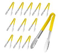 Chabrias Ltd 12-Pack 12" Utility Kitchen Tongs - Yellow Colour-Coded for Cooked Food - Stainless Steel Tongs with Non-Slip Vinyl Grip - Commercial-Grade, Dishwasher Safe Cooking & Serving Tongs