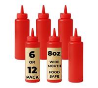 Chabrias Ltd 12 Pack 250ml Red Squeeze Bottle - 8oz - Premium BPA-Free Soft Plastic Condiment Bottle Dispensing Ketchup for Sauces, Dressings, Oils, Icing, Crafts, Workshop (250ml, Red, 12)