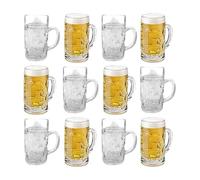 Chabrias Ltd 12 Pack Mini German Beer Stein Glass, 56.8ml, Shot Glasses, Beer Tasting, Mini Tankard Mug for Oktoberfest, Authentic Bavarian Style Drinking Glassware