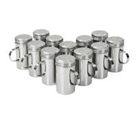 Chabrias Ltd 12 Pack Premium 16oz Stainless Steel Flour & Sugar Dredger Shaker (450 ml) - Fine-Mesh Screw-Top Dusting Shaker for Icing Sugar, Mince Pies & Cappuccino - Dishwasher-Safe (12, 16oz)