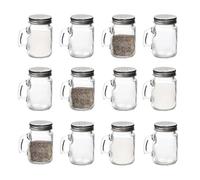 Chabrias Ltd 12 Pack Salt and Pepper Shaker Set Glass Mason Jars with Handles & Silver Lids 4oz Capacity, Jars Only Easy Refill, Farmhouse Style, Salt & Pepper Shakers, Salt & Pepper Pots