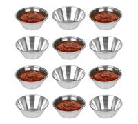 Chabrias Ltd 12 Pack Stainless Steel Condiment Sauce Ramekins, 4oz, Modern Style, Round, Stackable, Dishwasher Safe