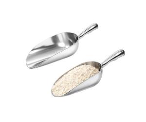 Chabrias Ltd 2 Pack 12oz Aluminium Metal Food Scoop Heavy Duty Dry Goods Scoops for Flour, Rice, Grain, Sugar, Coffee & Pet Food Storage - Multipurpose Kitchen Ingredient Scoops