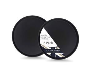 Chabrias Ltd 2 Pack 14"/35cm Round Bar Tray U-Grip Black Anti Slip Non Slip Bar Drinks Food Serving Tray for Parties, Gatherings, Bars, Restaurants, and Home