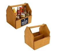 Chabrias Ltd 2 Pack 20cm Wooden Condiment Holder Caddy - Rustic Table & Countertop Organiser for Sauces, Napkins, Cutlery, Sugar & Spices - Kitchen, Café, Bar & Restaurant Table Storage