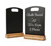 Chabrias Ltd 2 Pack A5 Chalkboard Table Sign + Wooden Stand - 23x14cm - Reusable Easy Wipe Chalkboard Sign, Menu Display, Wedding Table Numbers, Reserved Signs for Restaurants, Cafés & Events (2 x A5)