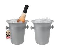 Chabrias Ltd 2 Pack Silver 3.5 Litre Wine Bucket Champagne, Beer, Wine Cooler, Bar Accessories, Ice Buckets For Parties, Party, Home Bar Accessories, Bottle Cooler Chiller UK Made