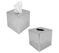 Chabrias Ltd 2 Pack Silver Mirror Effect Facial Tissue Box Cube Holder Decorative Napkin Tissue Dispenser for Home, Bathroom, Office, Hotel, Catering, Restaurant - Stylish Square Cover Case
