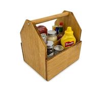 Chabrias Ltd 20cm Wooden Condiment Holder Caddy - Rustic Table & Countertop Organiser for Sauces, Napkins, Cutlery, Sugar & Spices - Kitchen, Café, Bar & Restaurant Table Storage