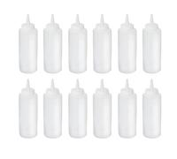 Chabrias Ltd 24oz Wide Mouth Squeeze Bottles - 12 Pack | Squeezy Sauce & Condiment Dispensers | Translucent Finish, Screwtop Lid, Polyethylene Material - Ideal for Kitchen Use (Clear)
