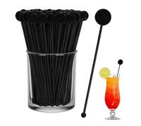 Chabrias Ltd 250 Piece 18.3cm Black Reusable Plastic Cocktail Round Disk Stirrers UK Made Premium Quality Stir Sticks for Mixing and Garnishing Drinks