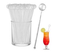 Chabrias Ltd 250 Piece Clear Reusable Plastic Cocktail Disk Stirrers Round Bubble Effect Stem UK Made Premium Quality Stir Sticks for Mixing and Garnishing Drinks