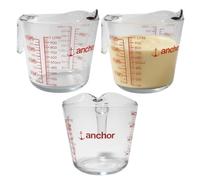 Chabrias Ltd 3 Pack 1 Litre Glass Measuring Jug - Clear Tempered Glass with Red Graduations in ml, Cups & Pints - Dishwasher Safe & Freezer Safe Kitchen 1000ml Measuring Cup (3)