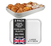 Chabrias Ltd (3 Pack) Large White Plastic Food Display Trays 41×30cm - BPA-Free Food-Grade Butcher & Deli Counter Trays, ABS Plastic for Cafés, Bakeries & Catering - Made in UK - 3 Pack, Large, White