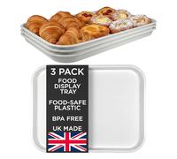 Chabrias Ltd 3 Pack White Plastic Food Display Trays - 36x26cm - UK Made - BPA Free Food Grade Butcher Meat Display Trays for Deli, Cafe, Bakery, Catering, Counter & Professional Use - Medium 36x26cm