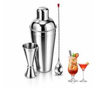 Chabrias Ltd 3-Piece Stainless Steel Cocktail Shaker Set - Bartender Kit with Shaker, Double Jigger (25ml/50ml) & Twisted Mixing Spoon - Cocktail Making Kit & Gift Set