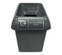 Chabrias Ltd 30 Litre Recycling Waste Bin Dark Grey & Non-Recyclables Logo Recycling Bin - UK Made 100% Recycled Plastic - Colour Coded for Simpler Recycling
