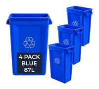 Chabrias Ltd 4 Pack 87 Litre Blue Slim Commercial Recycling Bins | Four 87 litre slim recycling bins with white symbols on both sides, vent channels, four bag cinches and moulded handles.
