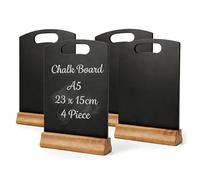 Chabrias Ltd 4 Pack A5 Chalkboard Table Sign + Wooden Stand - 23x15cm - Reusable Easy Wipe Chalkboard Sign, Menu Display, Wedding Table Numbers, Reserved Signs for Restaurants, Cafés & Events (4 x A5)
