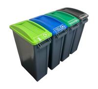 Chabrias Ltd 4 Set 60L Slim Recycling Bin Set with Open Lids + Logo - Colour Coded Waste Separation Recycling Station for Home, Office & Kitchen - Narrow Space-Saving Recycling Bins with Vent Channels