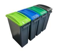 Chabrias Ltd 4 Set 87L Slim Recycling Bin Set with Swing Lids + Logo - Colour Coded Waste Separation Recycling Station for Home, Office & Kitchen - Narrow Space-Saving Recycling Bin with Vent Channels