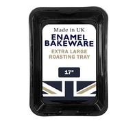 Chabrias Ltd 43.5cm Vitreous Enamel Roasting Tray - Extra-Large, Heavy-Duty Roaster - Made in England - Enamelled Iron, Oven & Dishwasher Safe, Fridge/Freezer Safe - Black