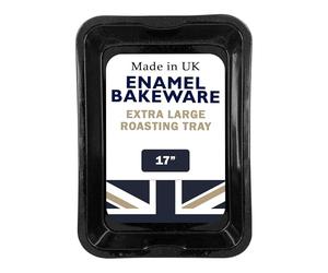 Chabrias Ltd 43.5cm Vitreous Enamel Roasting Tray - Extra-Large, Heavy-Duty Roaster - Made in England - Enamelled Iron, Oven & Dishwasher Safe, Fridge/Freezer Safe - Black