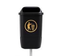 Chabrias Ltd 50 Litre Post Mounted Outdoor Litter Bin - UK MADE - Lockable Street Waste Bin for Councils, Parks, Schools, Playgrounds, Public Land, Commercial Sites & Outdoor Spaces, Black HDPE