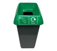 Chabrias Ltd 50 Litre Recycling Bin with Green Lid for Glass Waste, Durable Plastic Waste Bin with Open Top, Glass Recycling Logo Sticker Included, Ideal for Home, Office & Canteen