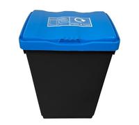 Chabrias Ltd 50 Litre Recycling Waste Bin With Lid & Logo Sticker Included (Blue Lid & Paper & Card Logo, Black Base)