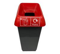 Chabrias Ltd 50 Litre Recycling Waste Bin With Lid & Logo Sticker Included (Red Lid & Plastic Bottle Logo)