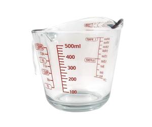Chabrias Ltd 500 ml Glass Measuring Jug - Clear Tempered Glass with Red Graduations in ml, Cups & Pints - Dishwasher Safe & Freezer Safe Kitchen Measuring Cup (1)