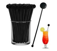 Chabrias Ltd 5000 Piece 18.3cm Black Reusable Plastic Cocktail Round Disk Stirrers UK Made Premium Quality Stir Sticks for Mixing and Garnishing Drinks