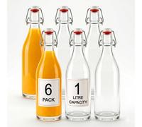 Chabrias Ltd 6 Pack - 1L Swing Top Glass Bottles, 1000ml Airtight Flip Top with Silicone Seal, Reusable Clear Bottles for Kombucha, Oil, Vinegar, Cordial, Home Brewing & Kitchen Storage Set